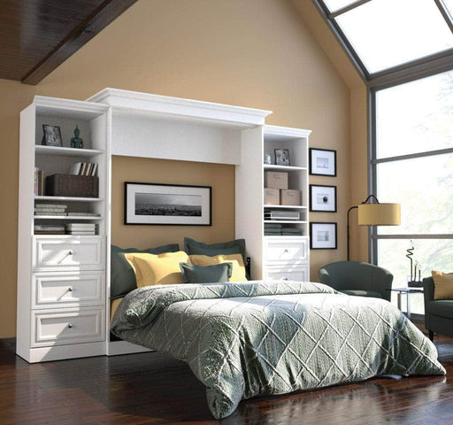 Modubox Murphy Wall Bed White Versatile 115" Queen Size Murphy Wall Bed with 2 Storage Units
