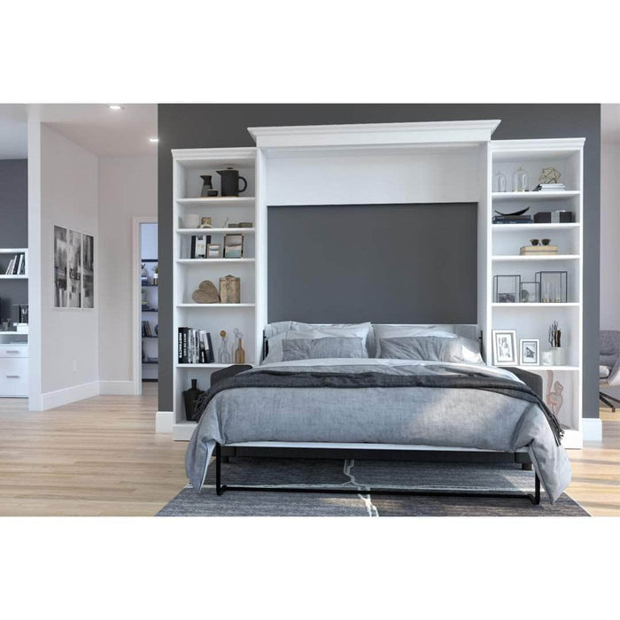 Modubox Murphy Wall Bed White Versatile Queen Murphy Wall Bed, 2 Storage Units and a Sofa (115“) - White