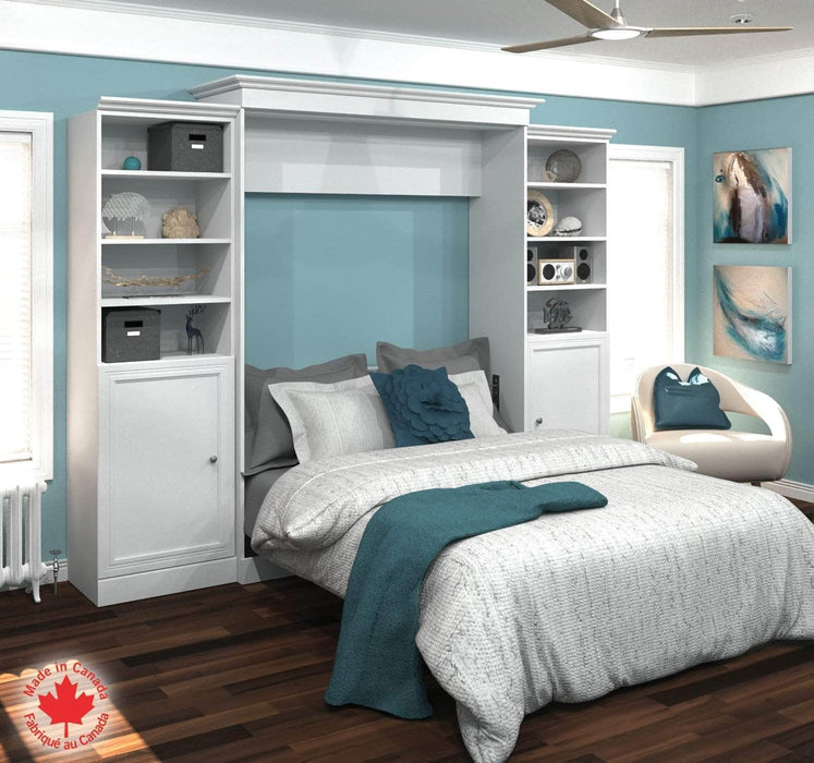 Modubox Murphy Wall Bed White Versatile Queen Murphy Wall Bed and 2 Storage Units with Doors (115”) - White
