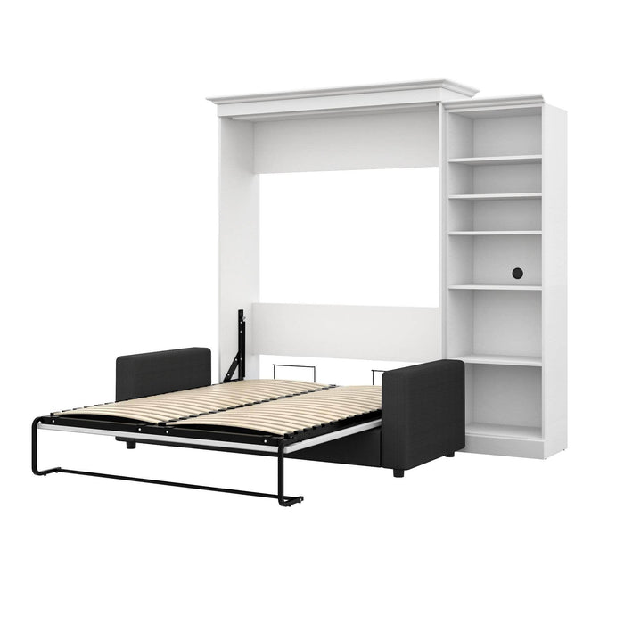Modubox Murphy Wall Bed White Versatile Queen Murphy Wall Bed with a Storage Unit and a Sofa - White