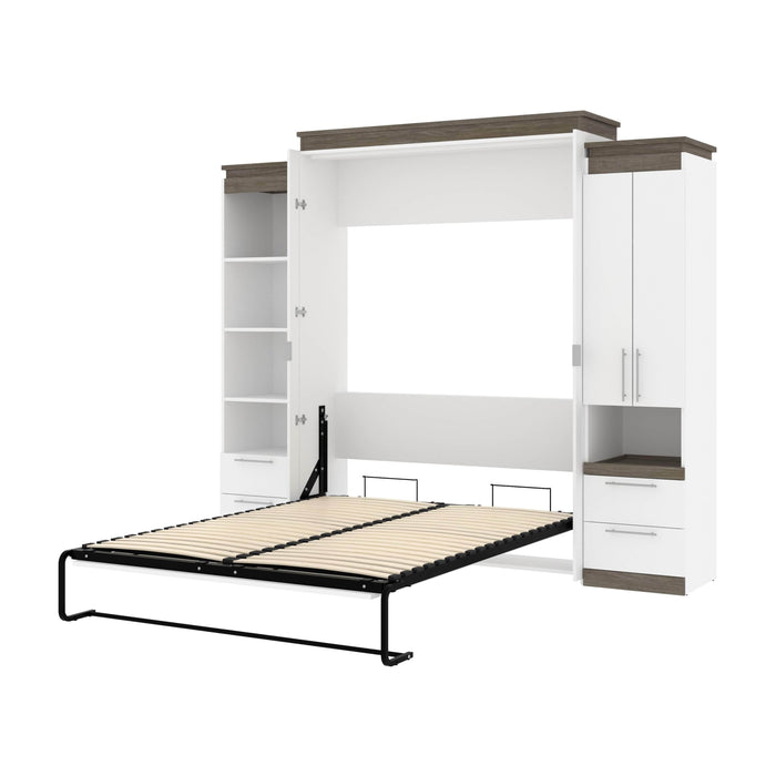 Modubox Murphy Wall Bed White & Walnut Grey Orion 104"W Queen Murphy Wall Bed with Narrow Storage Solutions and Drawers - Available in 2 Colours
