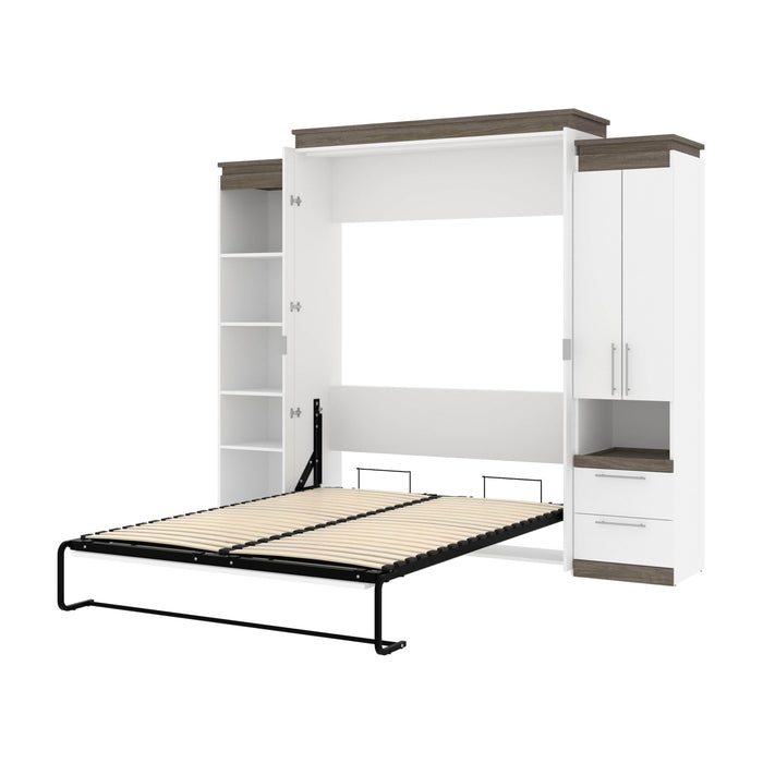 Modubox Murphy Wall Bed White & Walnut Grey Orion 104"W Queen Murphy Wall Bed with Narrow Storage Solutions - Available in 2 Colours