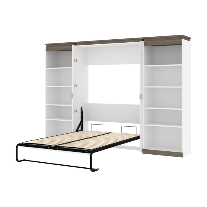 Modubox Murphy Wall Bed White & Walnut Grey Orion 118"W Full Murphy Wall Bed and 2 Shelving Units - Available in 2 Colours