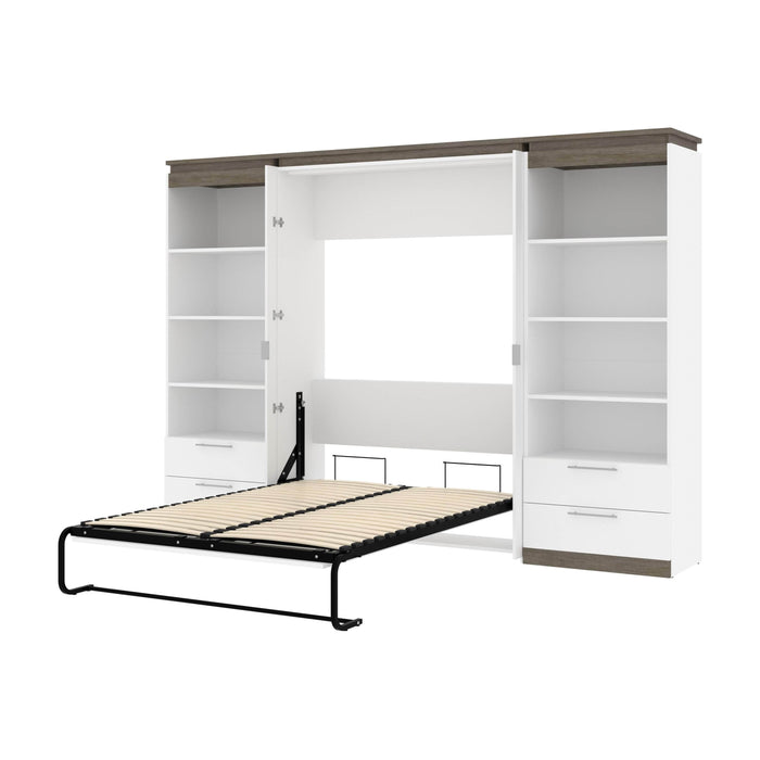 Modubox Murphy Wall Bed White & Walnut Grey Orion 118"W Full Murphy Wall Bed with 2 Shelving Units and Drawers - Available in 2 Colours