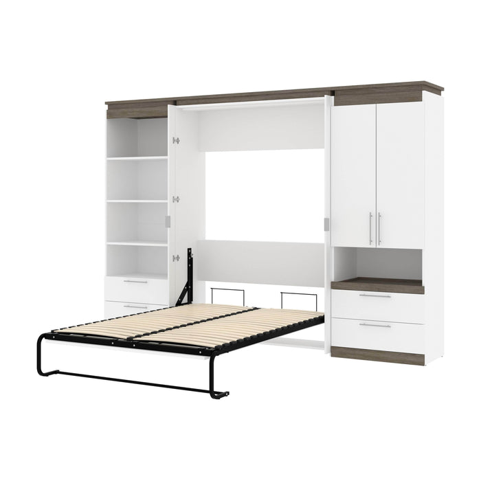 Modubox Murphy Wall Bed White & Walnut Grey Orion 118"W Full Murphy Wall Bed with Multifunctional Storage and Drawers - Available in 2 Colours