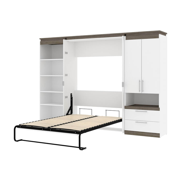 Modubox Murphy Wall Bed White & Walnut Grey Orion 118"W Full Murphy Wall Bed with Multifunctional Storage - Available in 2 Colours