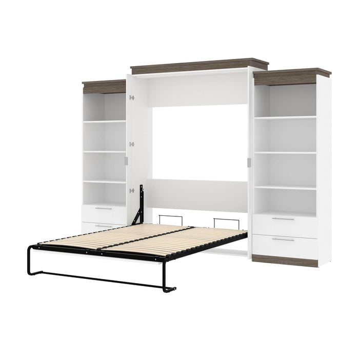 Modubox Murphy Wall Bed White & Walnut Grey Orion 124"W Queen Murphy Wall Bed with 2 Shelving Units and Drawers - Available in 2 Colours