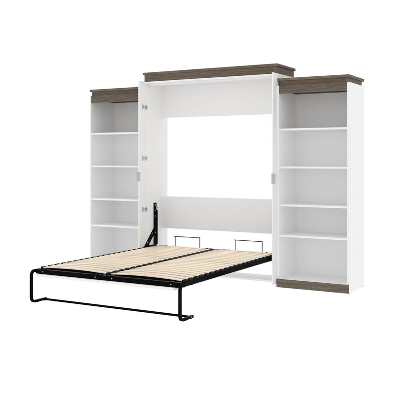 Modubox Murphy Wall Bed White & Walnut Grey Orion 124"W Queen Murphy Wall Bed with 2 Shelving Units - Available in 2 Colours