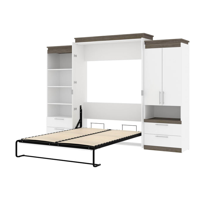 Modubox Murphy Wall Bed White & Walnut Grey Orion 124"W Queen Murphy Wall Bed with Multifunctional Storage and Drawers - Available in 2 Colours