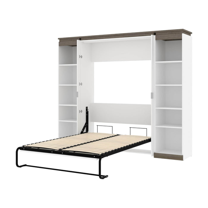 Modubox Murphy Wall Bed White & Walnut Grey Orion 98"W Full Murphy Wall Bed with 2 Narrow Shelving Units - Available in 2 Colours