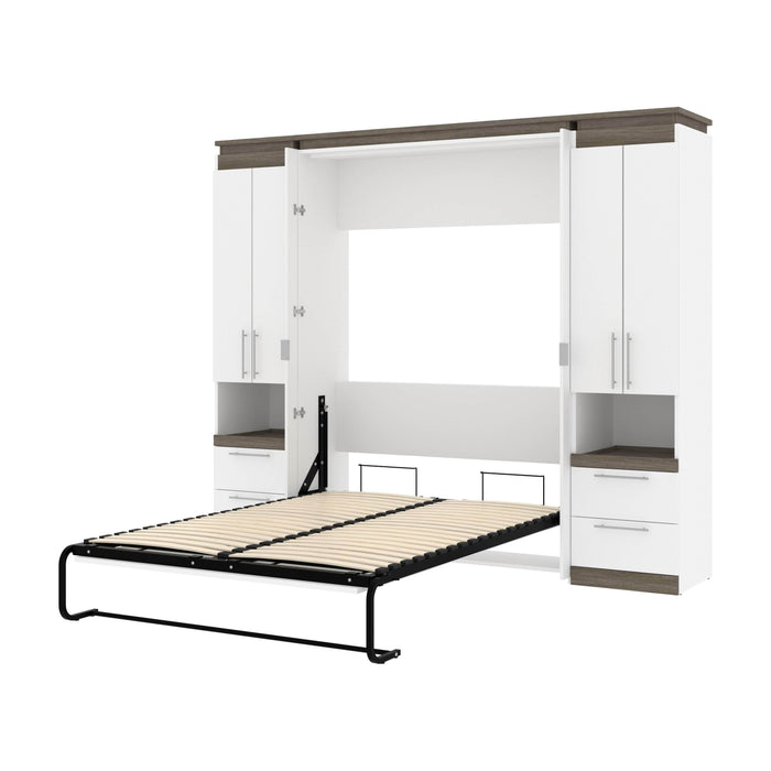Modubox Murphy Wall Bed White & Walnut Grey Orion 98"W Full Murphy Wall Bed with 2 Storage Cabinets and Pull-Out Shelves - Available in 2 Colours
