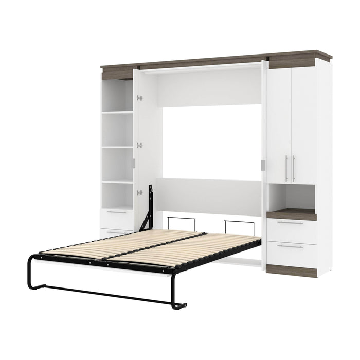 Modubox Murphy Wall Bed White & Walnut Grey Orion 98"W Full Murphy Wall Bed with Narrow Storage Solutions and Drawers - Available in 2 Colours