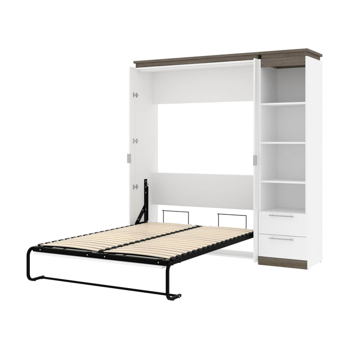 Modubox Murphy Wall Bed White & Walnut Grey Orion Full Murphy Wall Bed with Narrow Shelving Unit and Drawers - Available in 2 Colours