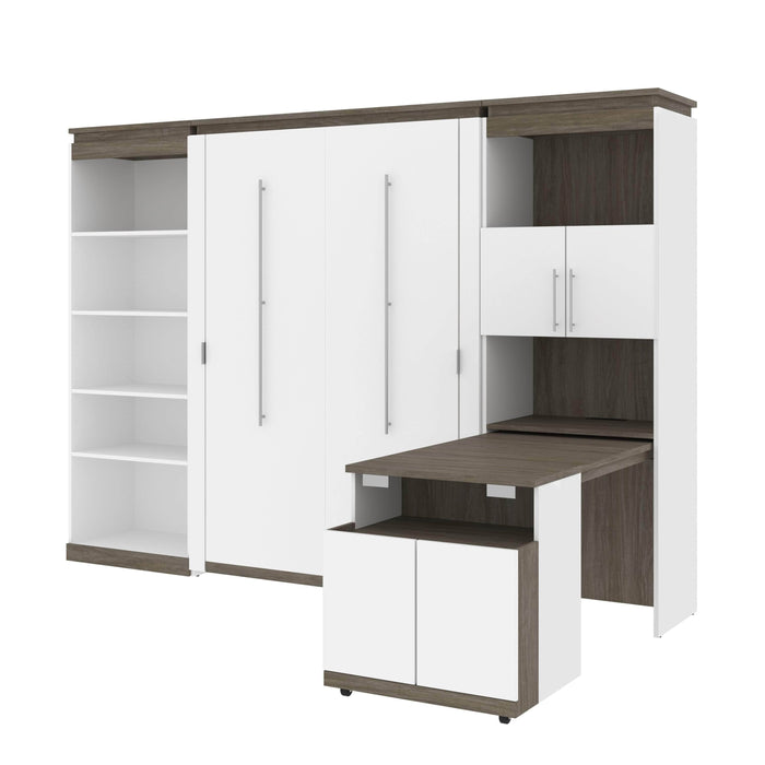 Modubox Murphy Wall Bed White & Walnut Grey Orion Full Murphy Wall Bed with Shelving and Fold-Out Desk (119W) - Available in 2 Colours