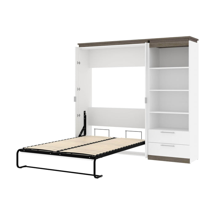 Modubox Murphy Wall Bed White & Walnut Grey Orion Full Murphy Wall Bed with Shelving Unit and Drawers - Available in 2 Colours