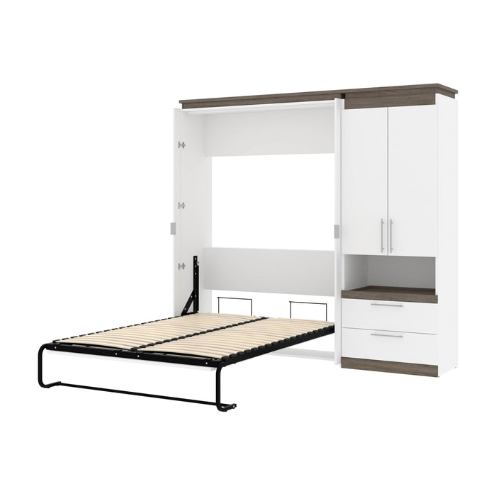 Modubox Murphy Wall Bed White & Walnut Grey Orion Full Murphy Wall Bed with Storage Cabinet and Pull-Out Shelf - Available in 2 Colours
