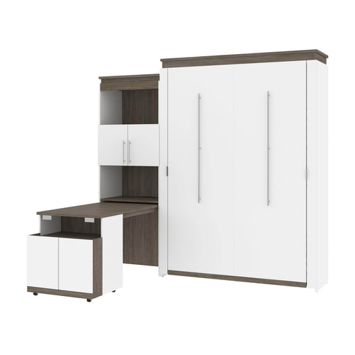 Modubox Murphy Wall Bed White & Walnut Grey Orion Queen Murphy Wall Bed and Shelving Unit with Fold-Out Desk (95W) - Available in 2 Colours