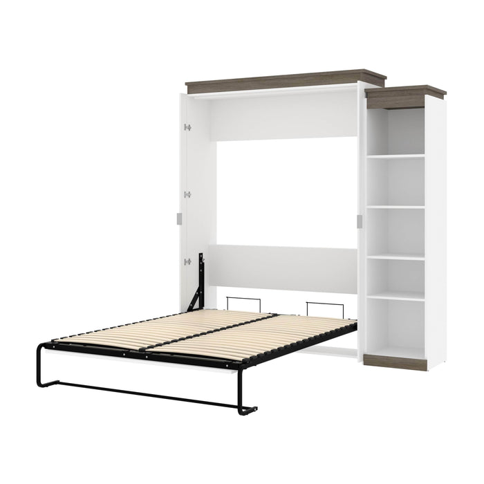 Modubox Murphy Wall Bed White & Walnut Grey Orion Queen Murphy Wall Bed with Narrow Shelving Unit - Available in 2 Colours
