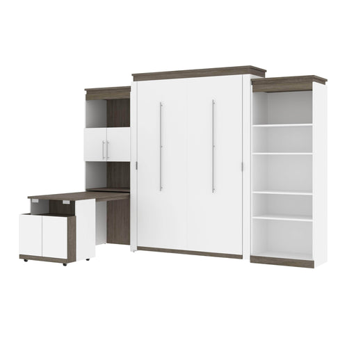 Modubox Murphy Wall Bed White & Walnut Grey Orion Queen Murphy Wall Bed with Shelving and Fold-Out Desk (125W) - Available in 2 Colours