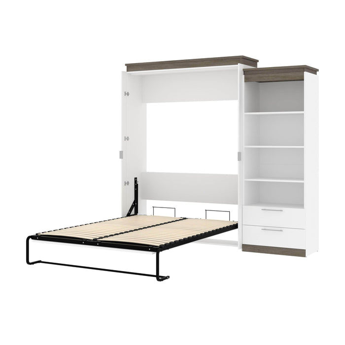 Modubox Murphy Wall Bed White & Walnut Grey Orion Queen Murphy Wall Bed with Shelving Unit and Drawers - Available in 2 Colours