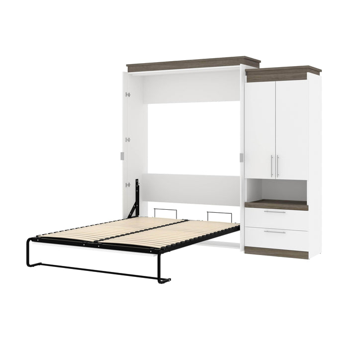 Modubox Murphy Wall Bed White & Walnut Grey Orion Queen Wall Murphy Bed with Storage Cabinet and Pull-Out Shelf - Available in 2 Colours