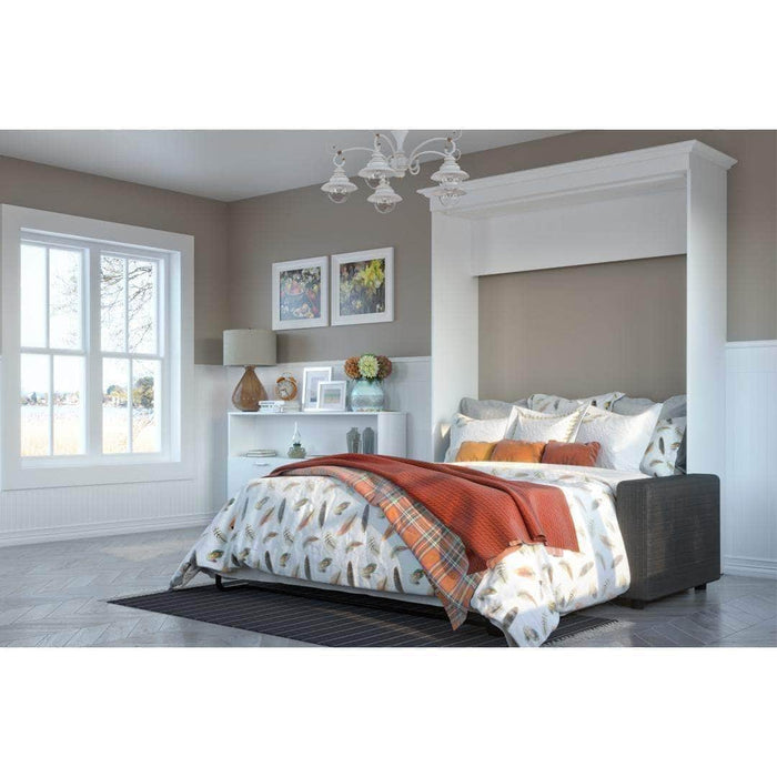 Modubox Murphy Wall Bed White with Grey Sofa Versatile Full Murphy Wall Bed and Sofa