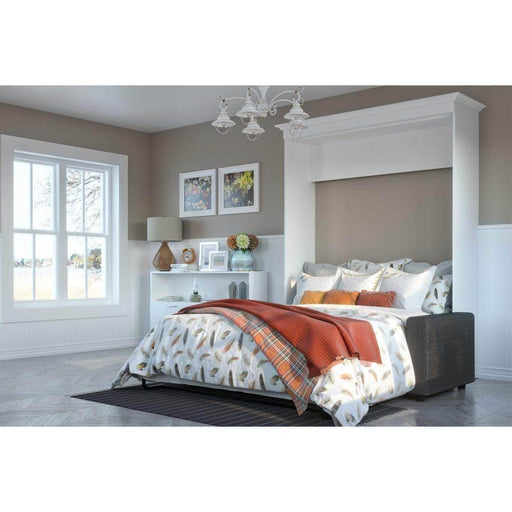 Modubox Murphy Wall Bed White with Grey Sofa Versatile Queen Murphy Wall Bed and Sofa Set