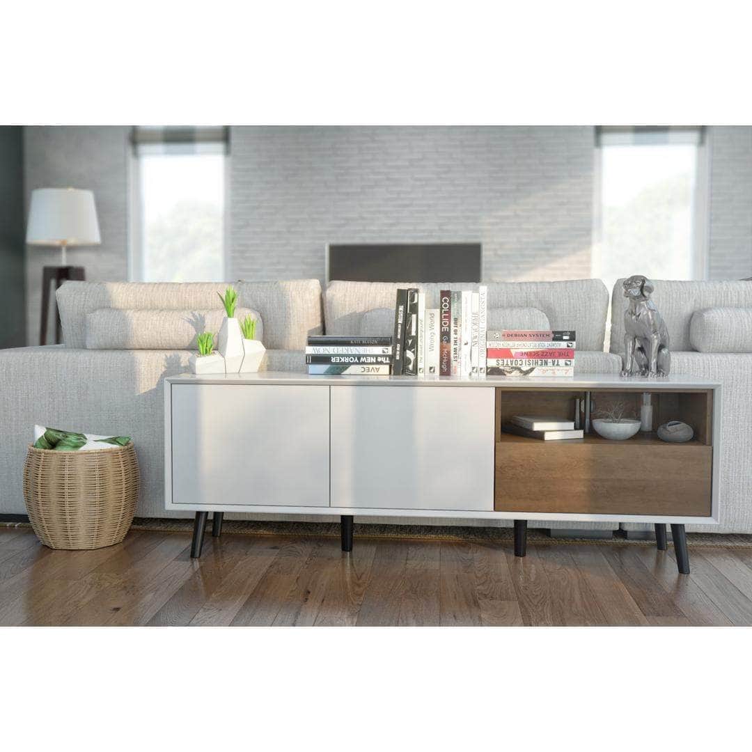 Modubox Alga TV Stand - White & Walnut Brown — Wholesale Furniture