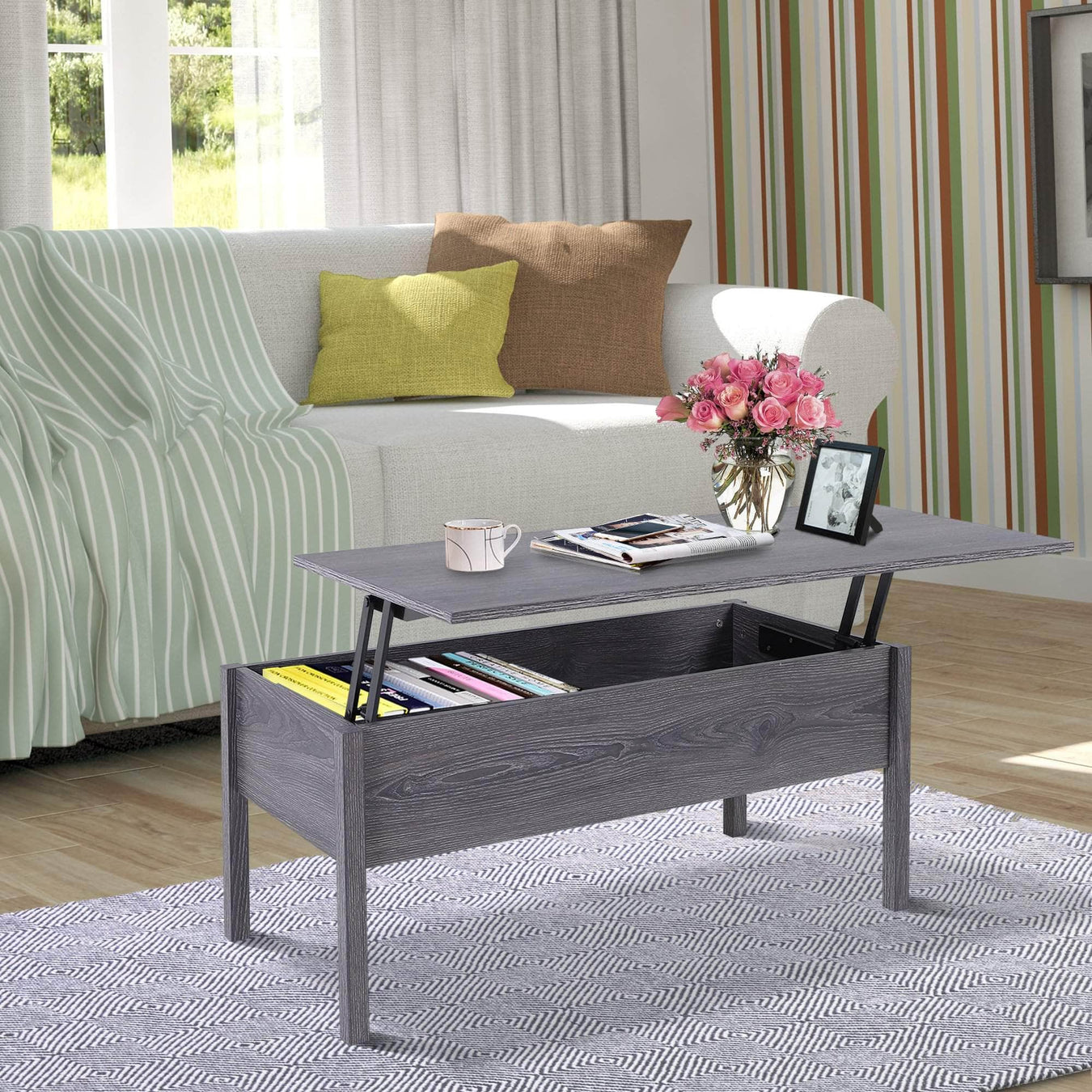 Aosom 39 Inch Modern Rectangular Lift Top Coffee Table with Storage, image 1