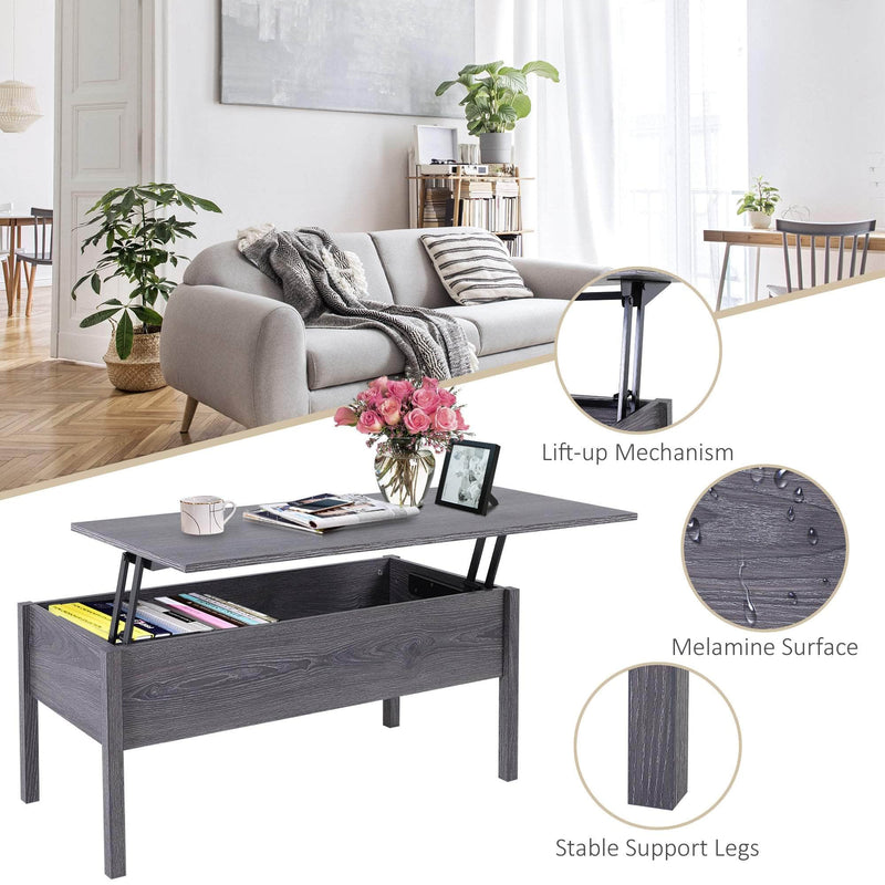 Pending - Aosom Coffee Table 39" Modern Lift Top Coffee Table Storage Shelf with Storage Compartment - Available in 2 Colours