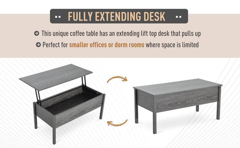 Pending - Aosom Coffee Table 39" Modern Lift Top Coffee Table Storage Shelf with Storage Compartment - Available in 2 Colours