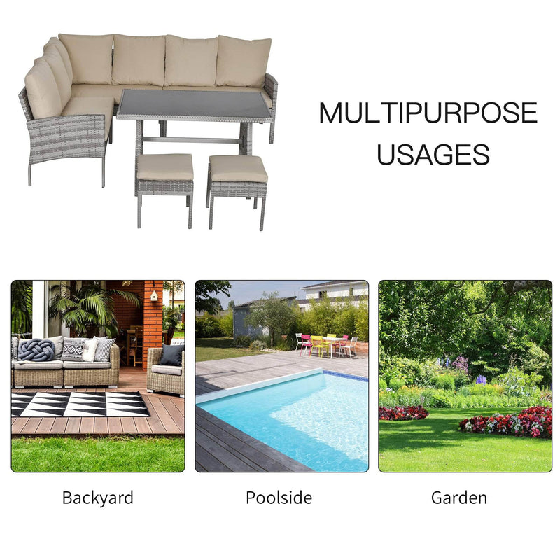 Pending - Aosom Conversation Set 6PCS Outdoor Patio Dining Table Sets All Weather PE Rattan Sofa Chair Furniture set Indoor Outdoor Backyard Garden with Cushions Khaqi - Light Grey Wicker