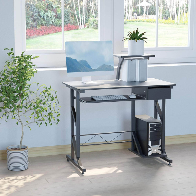 Portable Desktop Unit Homcom Portable Computer Desk Workstation with Keyboard Tray in Black ...