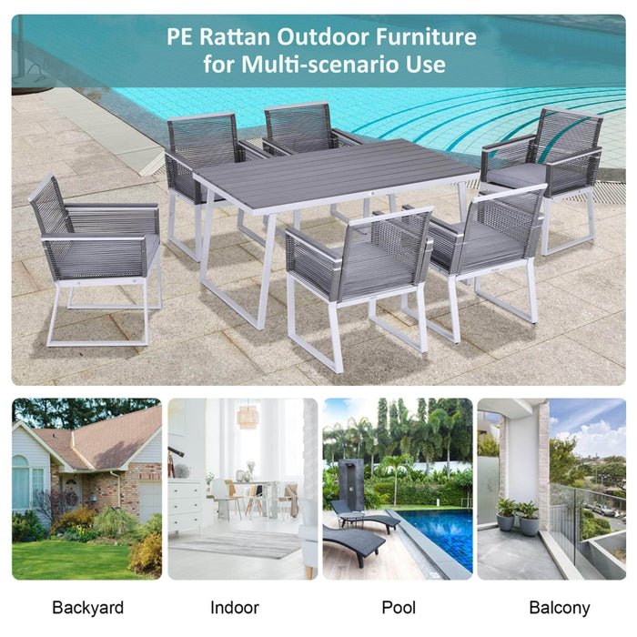 Pending - Aosom Dining Set 7 PCS Dining Set with 6 PE Rattan Cushioned Chairs & 1 Rectangle Table, Modern Outdoor Patio Furniture for Poolside, Porch, Patio, Balcony, Indoor - Grey