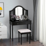Pending - Aosom Dressing Set Wood Dressing Vanity Makeup Table with Stool Tri-Mirror 2 Drawers - Available in 2 Colours