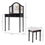 Pending - Aosom Dressing Set Wood Dressing Vanity Makeup Table with Stool Tri-Mirror 2 Drawers - Available in 2 Colours