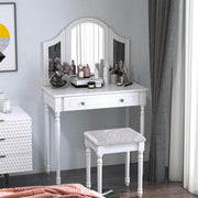 Pending - Aosom Dressing Set Wood Dressing Vanity Makeup Table with Stool Tri-Mirror 2 Drawers - Available in 2 Colours