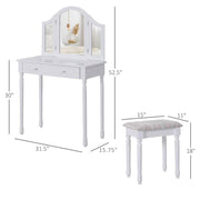 Pending - Aosom Dressing Set Wood Dressing Vanity Makeup Table with Stool Tri-Mirror 2 Drawers - Available in 2 Colours