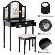 Pending - Aosom Dressing Set Wood Dressing Vanity Makeup Table with Stool Tri-Mirror 2 Drawers - Available in 2 Colours
