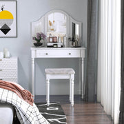 Pending - Aosom Dressing Set Wood Dressing Vanity Makeup Table with Stool Tri-Mirror 2 Drawers - Available in 2 Colours