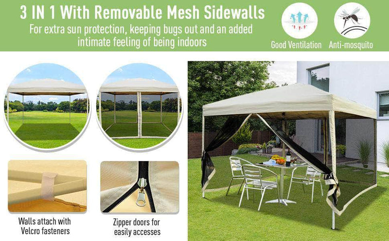 Pending - Aosom Easy Pop Up Canopy Tent with Mesh Side Walls, 10-Feet x 10-Feet, Ta - Tan