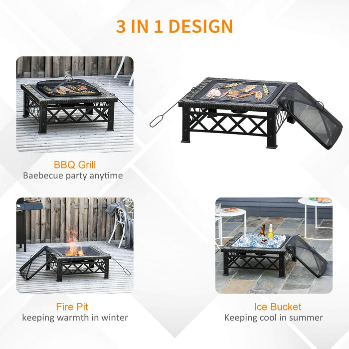 Pending - Aosom Fire Pit 30" Outdoor Steel Square Firepit Square Stove with Spark Screen Cover, Log Grate, Poker, Grill Net for Patio - Black