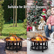 Pending - Aosom Fire Pit 30" Steel Round Outdoor Patio Fire Pit Wood Log Burning Heater with Poker Grate - Copper Basin Black Frame