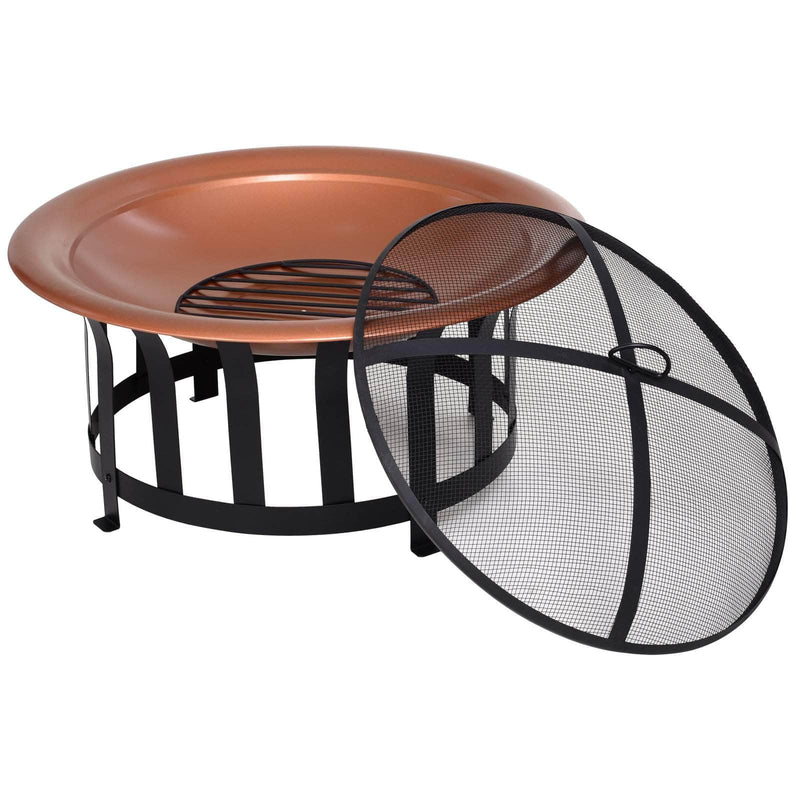 Pending - Aosom Fire Pit 30" Steel Round Outdoor Patio Fire Pit Wood Log Burning Heater with Poker Grate - Copper Basin Black Frame