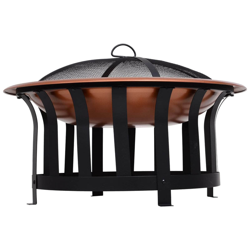 Pending - Aosom Fire Pit 30" Steel Round Outdoor Patio Fire Pit Wood Log Burning Heater with Poker Grate - Copper Basin Black Frame
