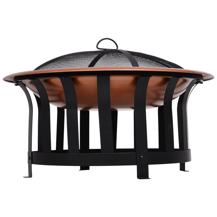 Pending - Aosom Fire Pit 30" Steel Round Outdoor Patio Fire Pit Wood Log Burning Heater with Poker Grate - Copper Basin Black Frame