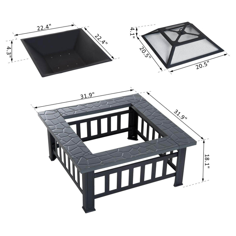 Pending - Aosom Fire Pit 32" Square Fire Fit Outdoor Steel Firepit Backyard Patio Garden Stove w/ Rain Cover - Black