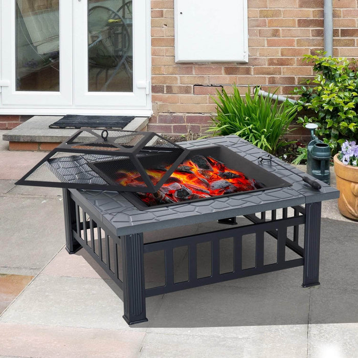 Pending - Aosom Fire Pit 32" Square Fire Fit Outdoor Steel Firepit Backyard Patio Garden Stove w/ Rain Cover - Black