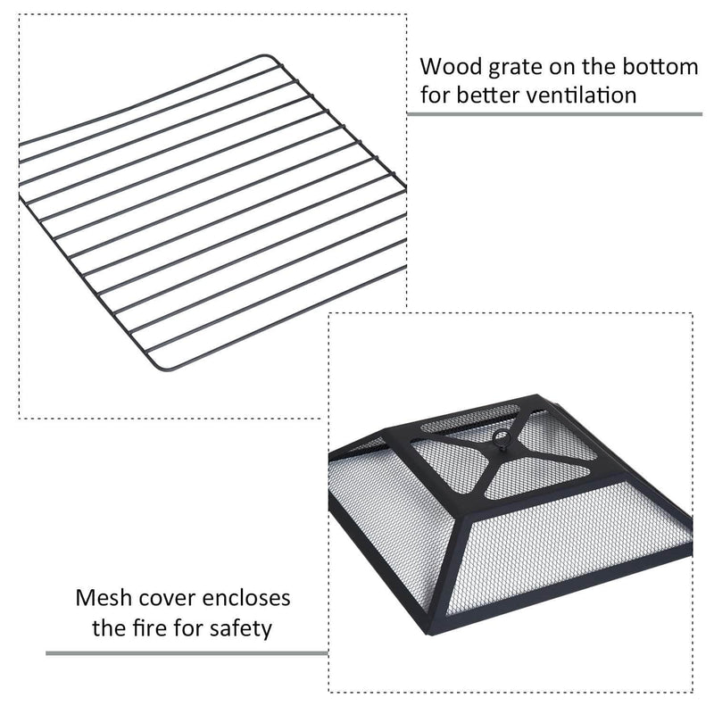 Pending - Aosom Fire Pit 32" Square Fire Fit Outdoor Steel Firepit Backyard Patio Garden Stove w/ Rain Cover - Black