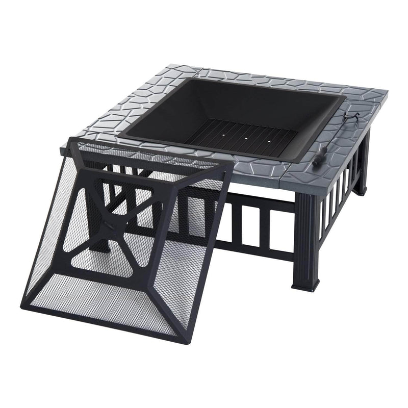 Pending - Aosom Fire Pit 32" Square Fire Fit Outdoor Steel Firepit Backyard Patio Garden Stove w/ Rain Cover - Black